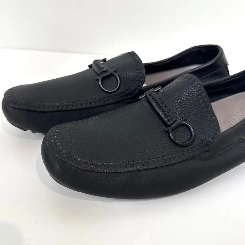 Salvatore FERRAGAMO Grandioso Black Leather Gancini Bit Driving Loafer 10.5 Shoe